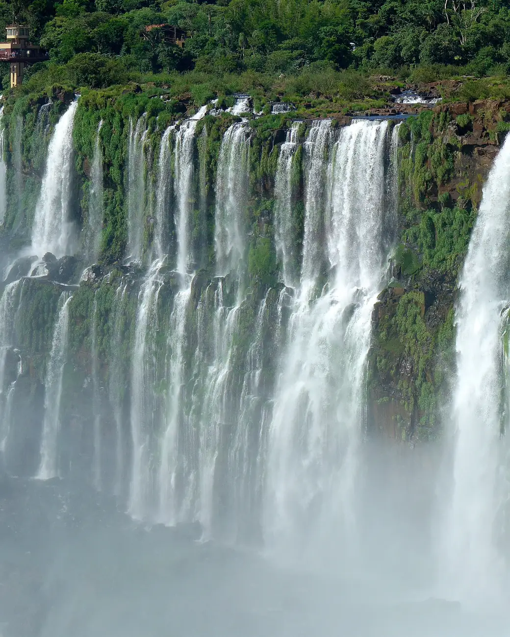Cortina de quedas das Cataratas do Iguaçu caindo entre a mata