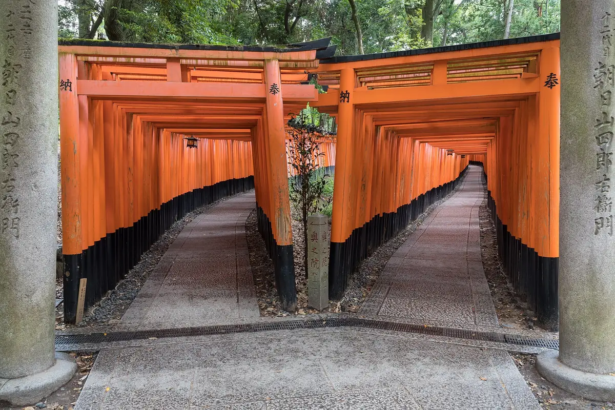 Caminho de torii vermelhos no santuário Fushimi Inari
