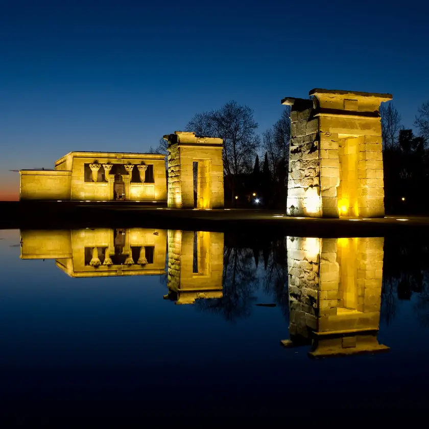 The Temple of Debod lit at night, Madrid